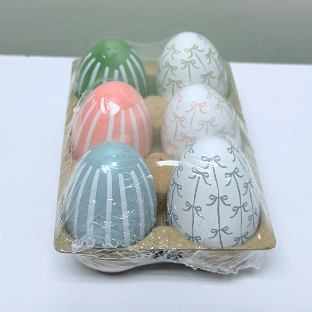 New! Target Bullseye Playground Set of 6 Decorative Pastel Egg Set of 6, Bows